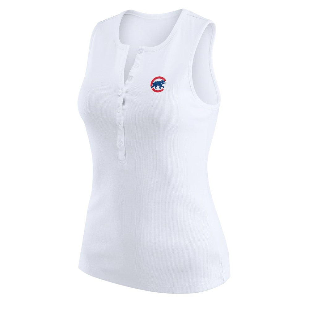 Chicago Cubs WEAR by Erin Andrews Women's Rib-Knit Henley Tank Top White