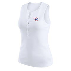 Chicago Cubs WEAR by Erin Andrews Women's Rib-Knit Henley Tank Top White