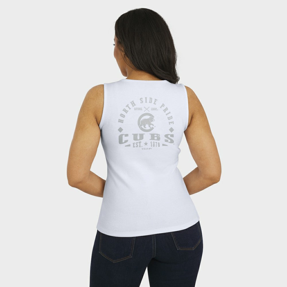 Chicago Cubs WEAR by Erin Andrews Women's Rib-Knit Henley Tank Top White