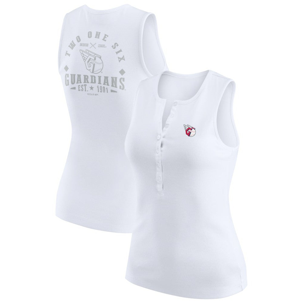 Cleveland Guardians WEAR by Erin Andrews Women's Rib-Knit Henley Tank Top White