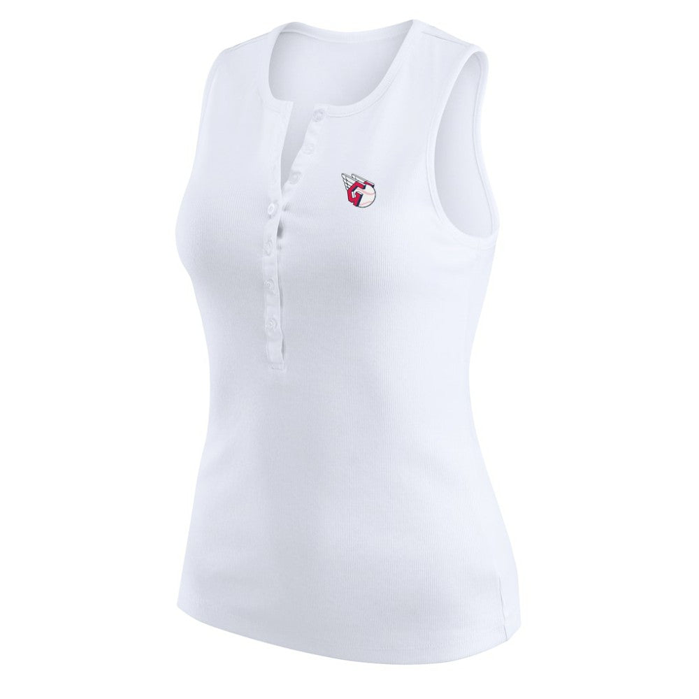 Cleveland Guardians WEAR by Erin Andrews Women's Rib-Knit Henley Tank Top White
