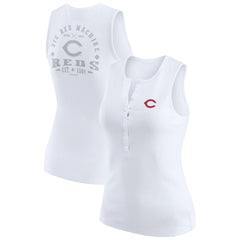 Cincinnati Reds WEAR by Erin Andrews Women's Rib-Knit Henley Tank Top White