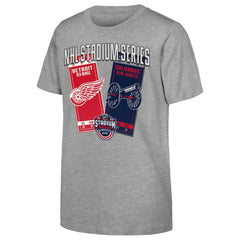 Youth 2025 NHL Stadium Series Columbus Blue Jackets vs. Detroit Red Wings Matchup T-Shirt Heather Gray
