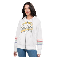 San Diego Padres G-III 4Her by Carl Banks Women's Naamah Sleeve Stripe Fleece Full-Zip Hoodie White