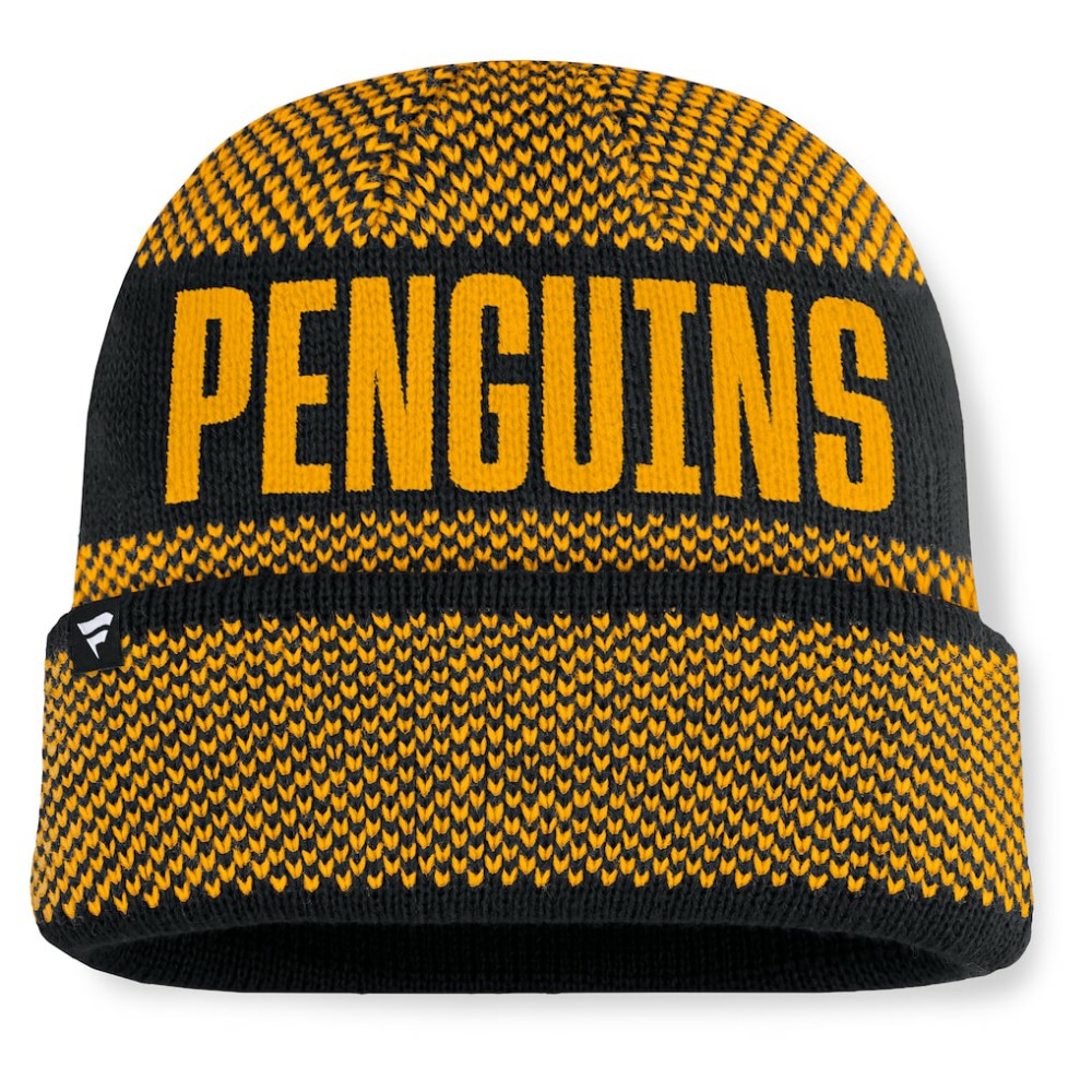 Pittsburgh Penguins Fanatics Fundamentals Shelter Cuffed Knit Hat Black/Gold