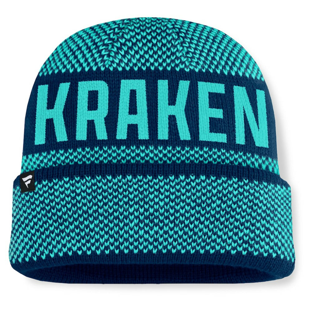 Seattle Kraken Fanatics Fundamentals Shelter Cuffed Knit Hat Deep Sea Blue/Light Blue
