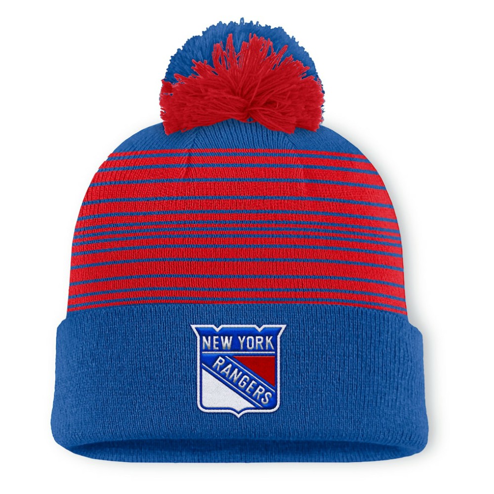New York Rangers Fanatics Fundamental Spirit Cuffed Pom Knit Hat Blue