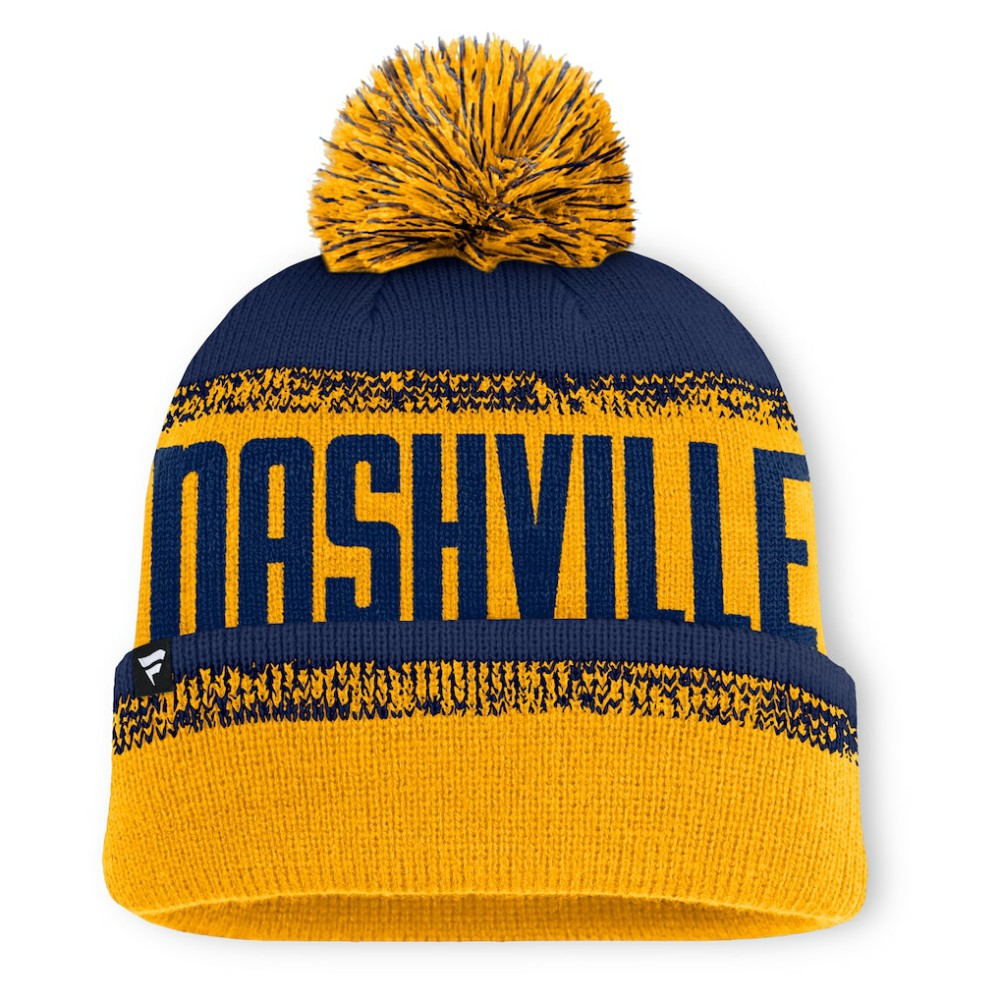 Nashville Predators Fanatics Fundamentals Thrive Cuffed Knit Hat with Pom Gold/Navy