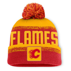 Calgary Flames Fanatics Fundamentals Thrive Cuffed Knit Hat with Pom Red/Gold