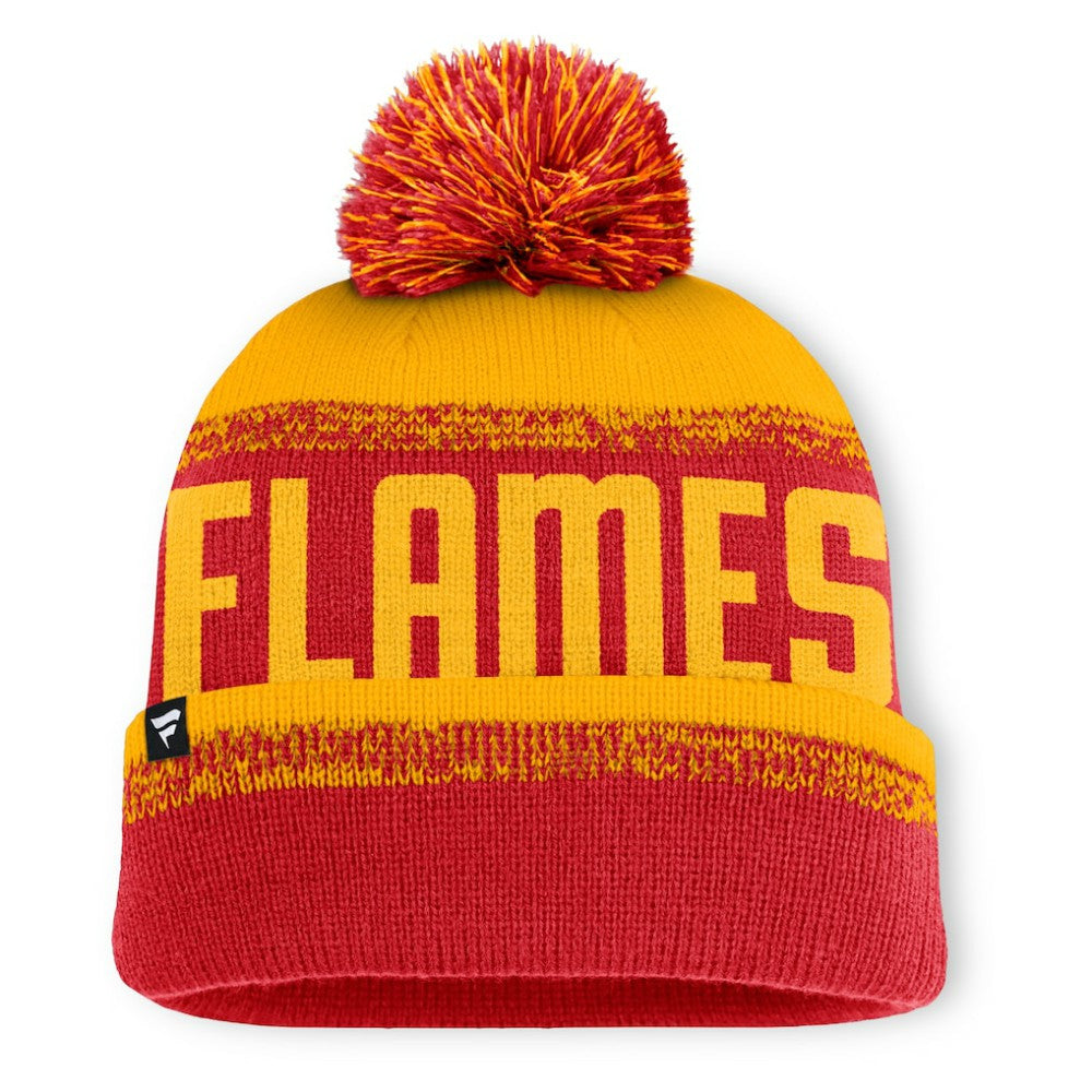 Calgary Flames Fanatics Fundamentals Thrive Cuffed Knit Hat with Pom Red/Gold