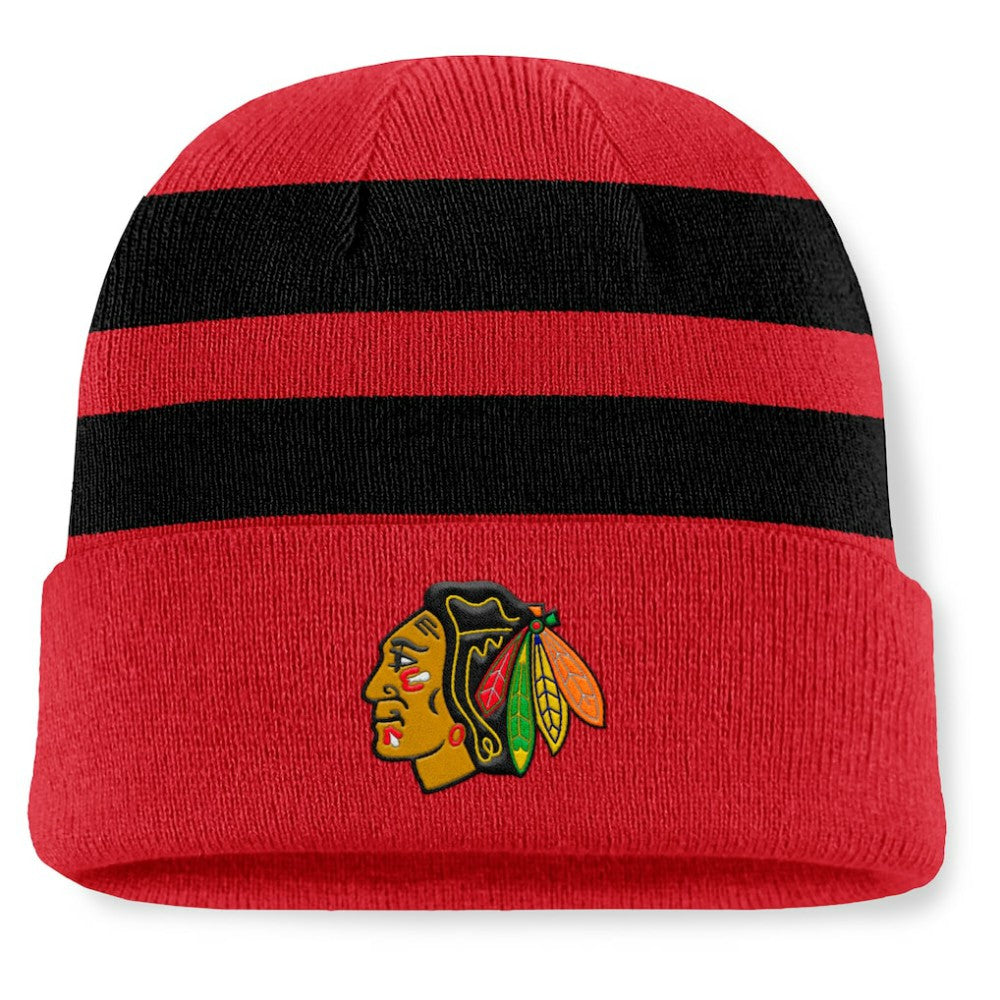 Chicago Blackhawks Fanatics Fundamental Swipe Stripe Cuffed Knit Hat Red/Black