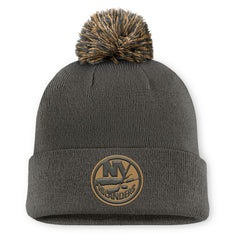 New York Islanders Fanatics Authentic Pro Military Appreciation Cuffed Knit Hat with Pom Charcoal
