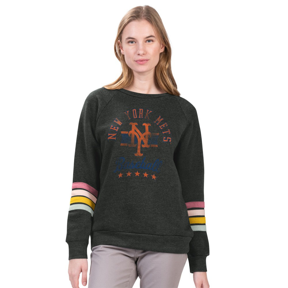New York Mets G-III 4Her by Carl Banks Women's Allana Stripe Pullover Sweatshirt Charcoal