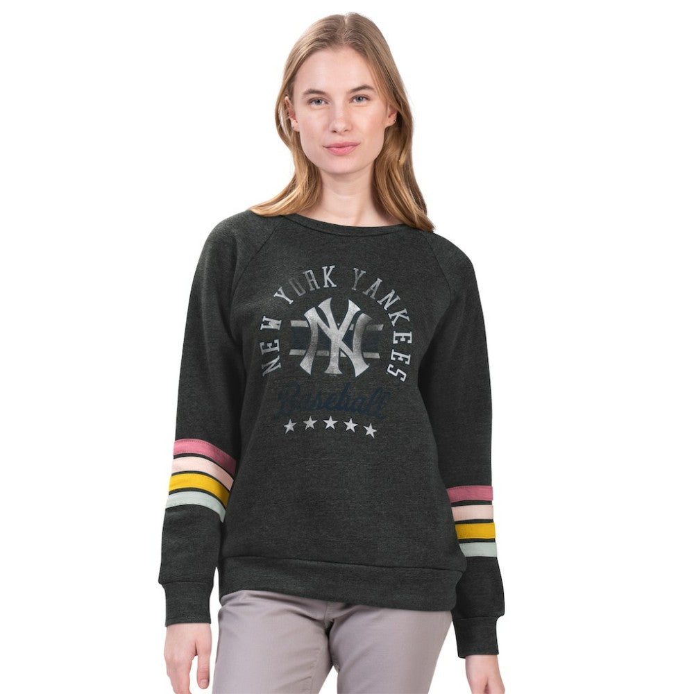 New York Yankees G-III 4Her by Carl Banks Women's Allana Stripe Pullover Sweatshirt Charcoal