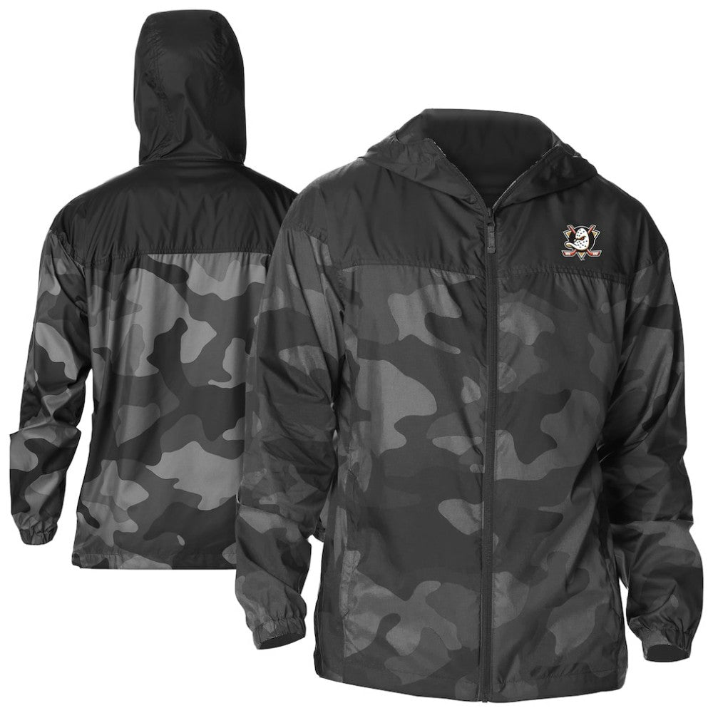 Anaheim Ducks Columbia Camo Flash Challenger Omni-Shade Full-Zip Hoodie Windbreaker Black