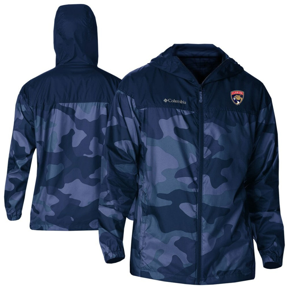Florida Panthers Columbia Camo Flash Challenger Omni-Shade Full-Zip Hoodie Windbreaker Navy