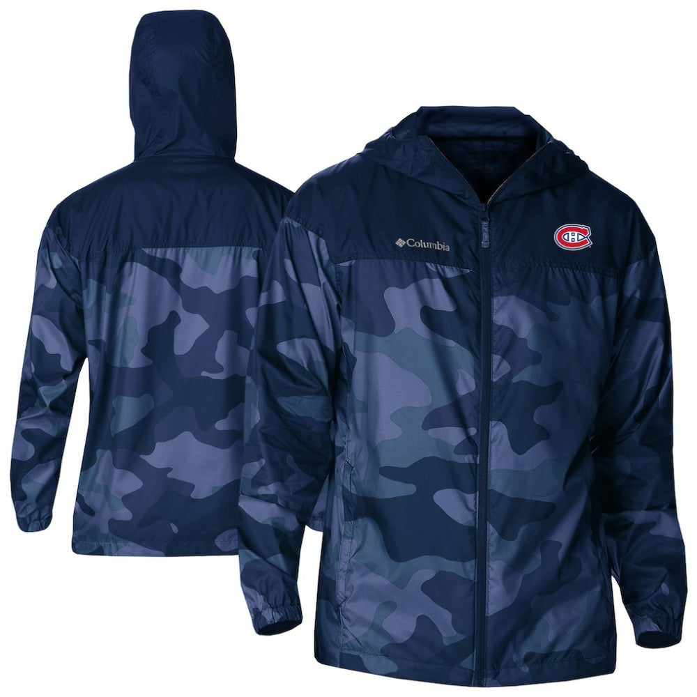 Montreal Canadiens Columbia Camo Flash Challenger Omni-Shade Full-Zip Hoodie Windbreaker Navy