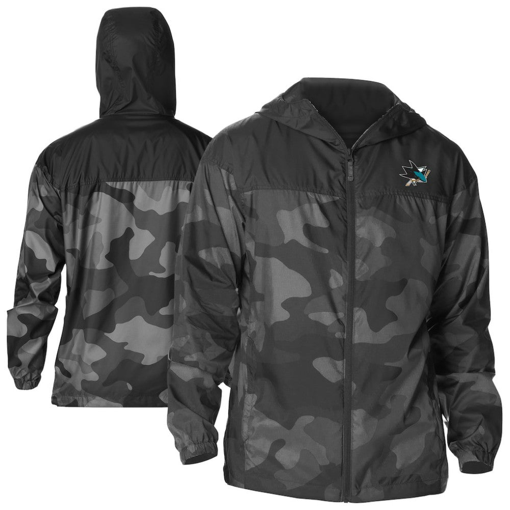 San Jose Sharks Columbia Camo Flash Challenger Omni-Shade Full-Zip Hoodie Windbreaker Black