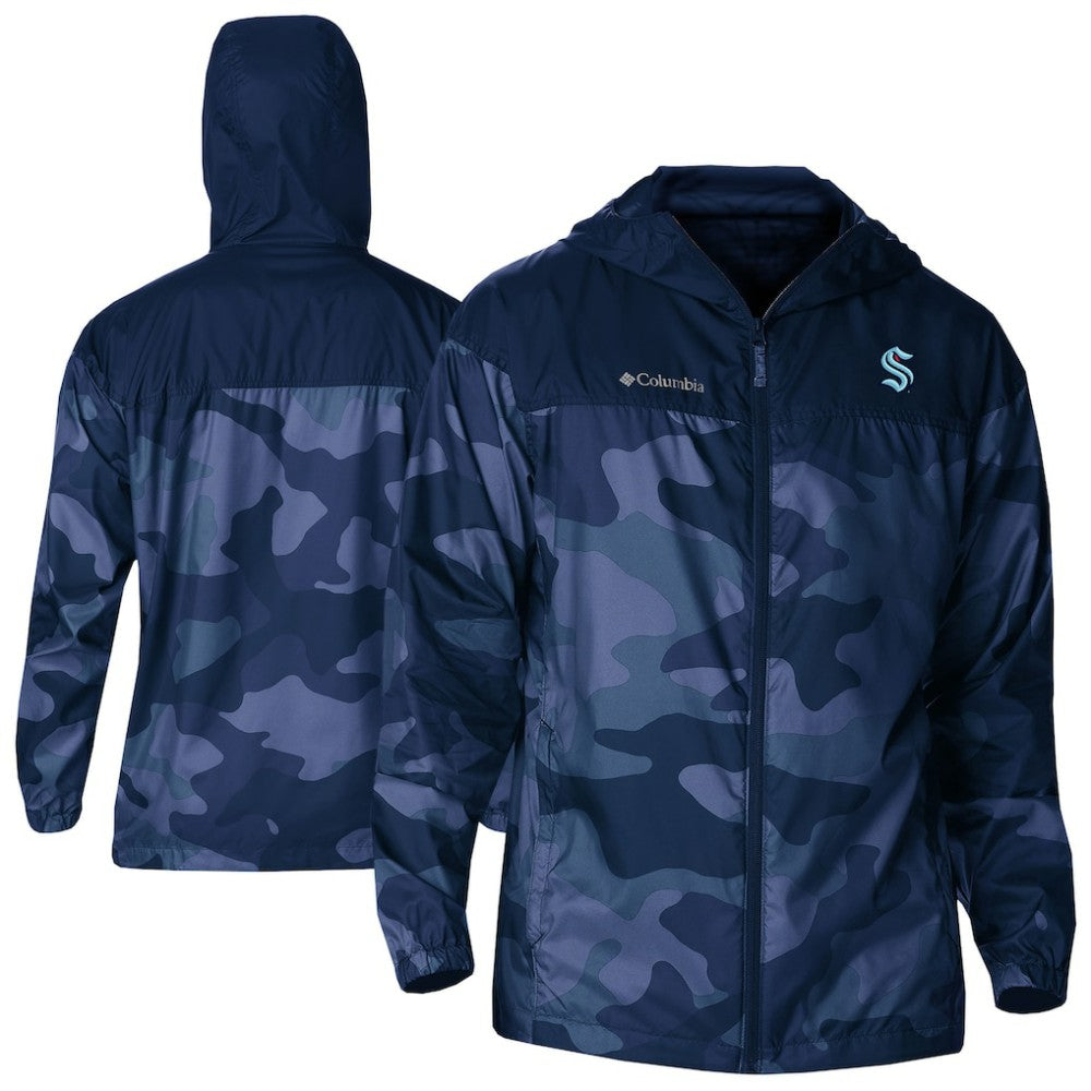 Seattle Kraken Columbia Camo Flash Challenger Omni-Shade Full-Zip Hoodie Windbreaker Navy
