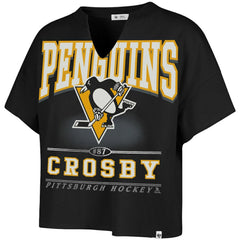 Sidney Crosby Pittsburgh Penguins '47 Women's Elation Name & Number Oversized Notch Neck T-Shirt Black