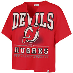 Jack Hughes New Jersey Devils '47 Women's Elation Name & Number Oversized Notch Neck T-Shirt Red