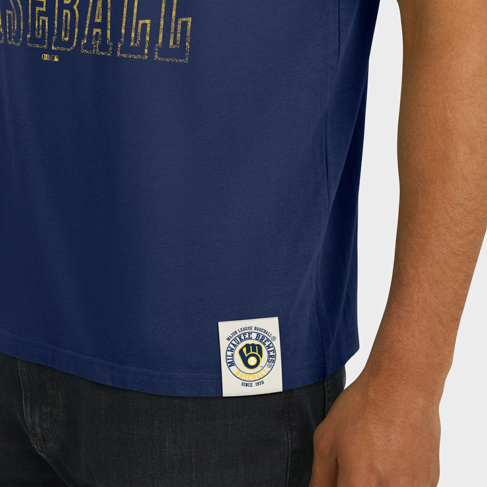 Milwaukee Brewers Darius Rucker Collection Distressed Sleeve Stripe T-Shirt Navy