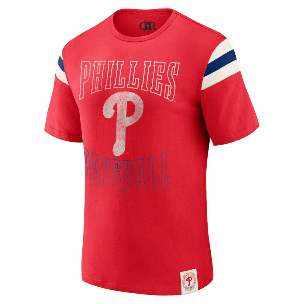 Philadelphia Phillies Darius Rucker Collection Distressed Sleeve Stripe T-Shirt Red