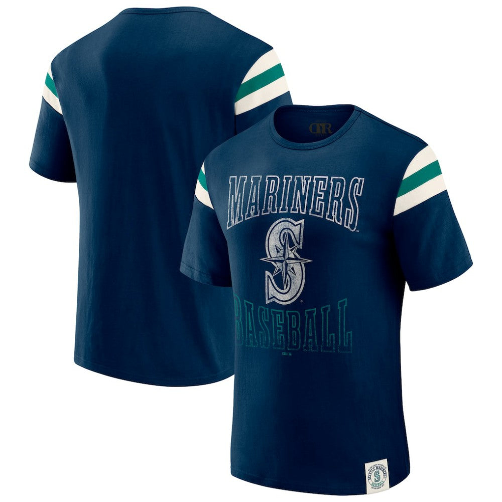 Seattle Mariners Darius Rucker Collection Distressed Sleeve Stripe T-Shirt Navy