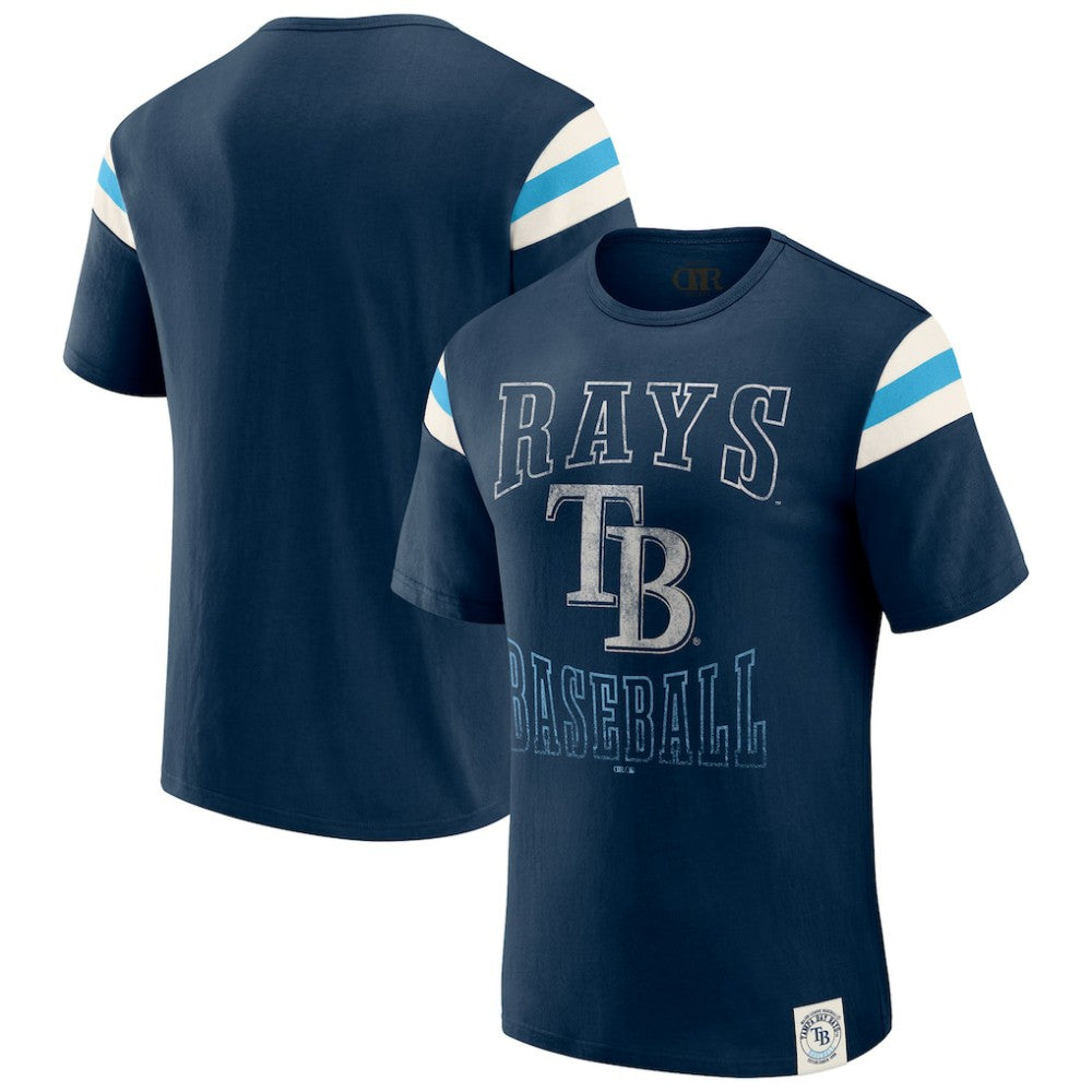 Tampa Bay Rays Darius Rucker Collection Distressed Sleeve Stripe T-Shirt Navy