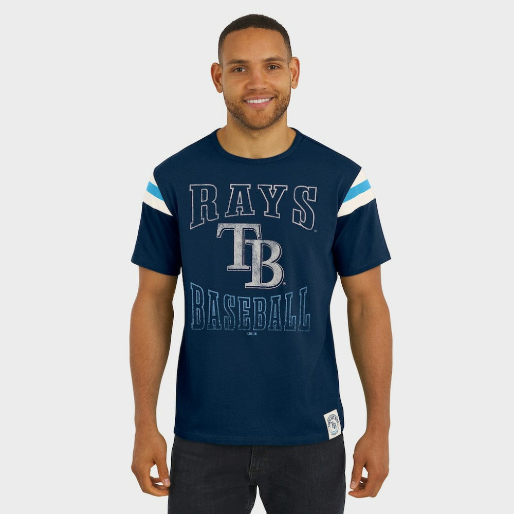 Tampa Bay Rays Darius Rucker Collection Distressed Sleeve Stripe T-Shirt Navy