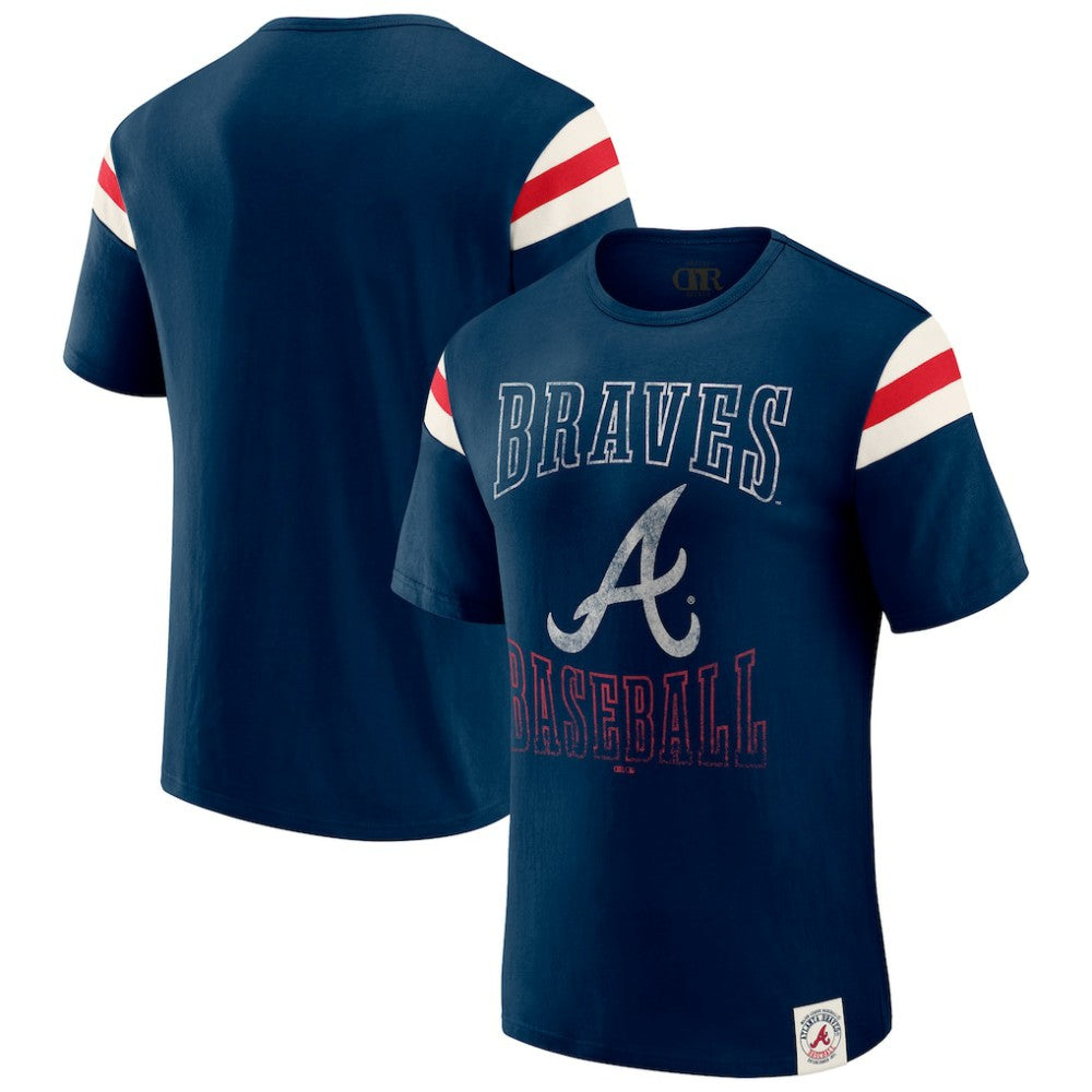 Atlanta Braves Darius Rucker Collection Distressed Sleeve Stripe T-Shirt Navy