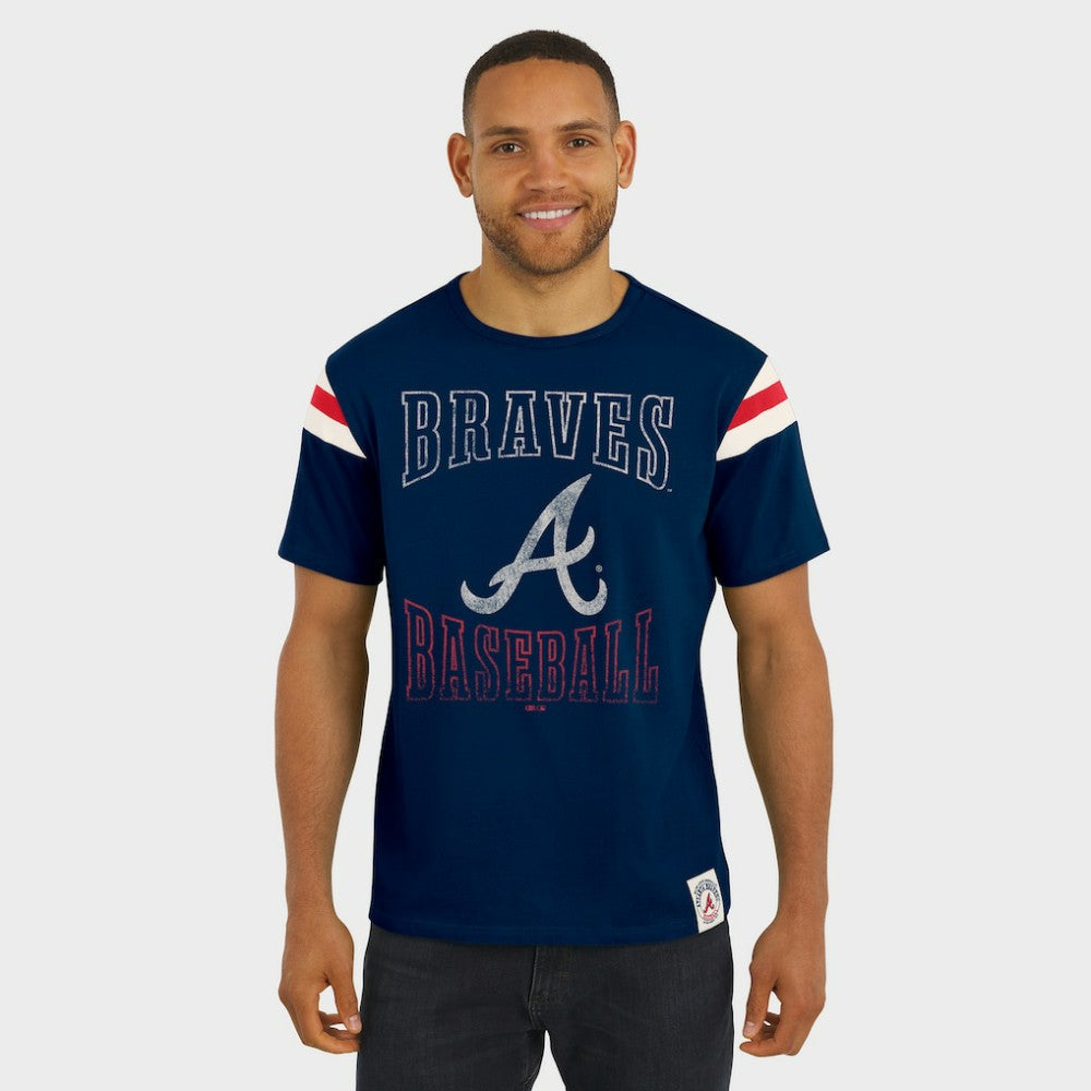 Atlanta Braves Darius Rucker Collection Distressed Sleeve Stripe T-Shirt Navy
