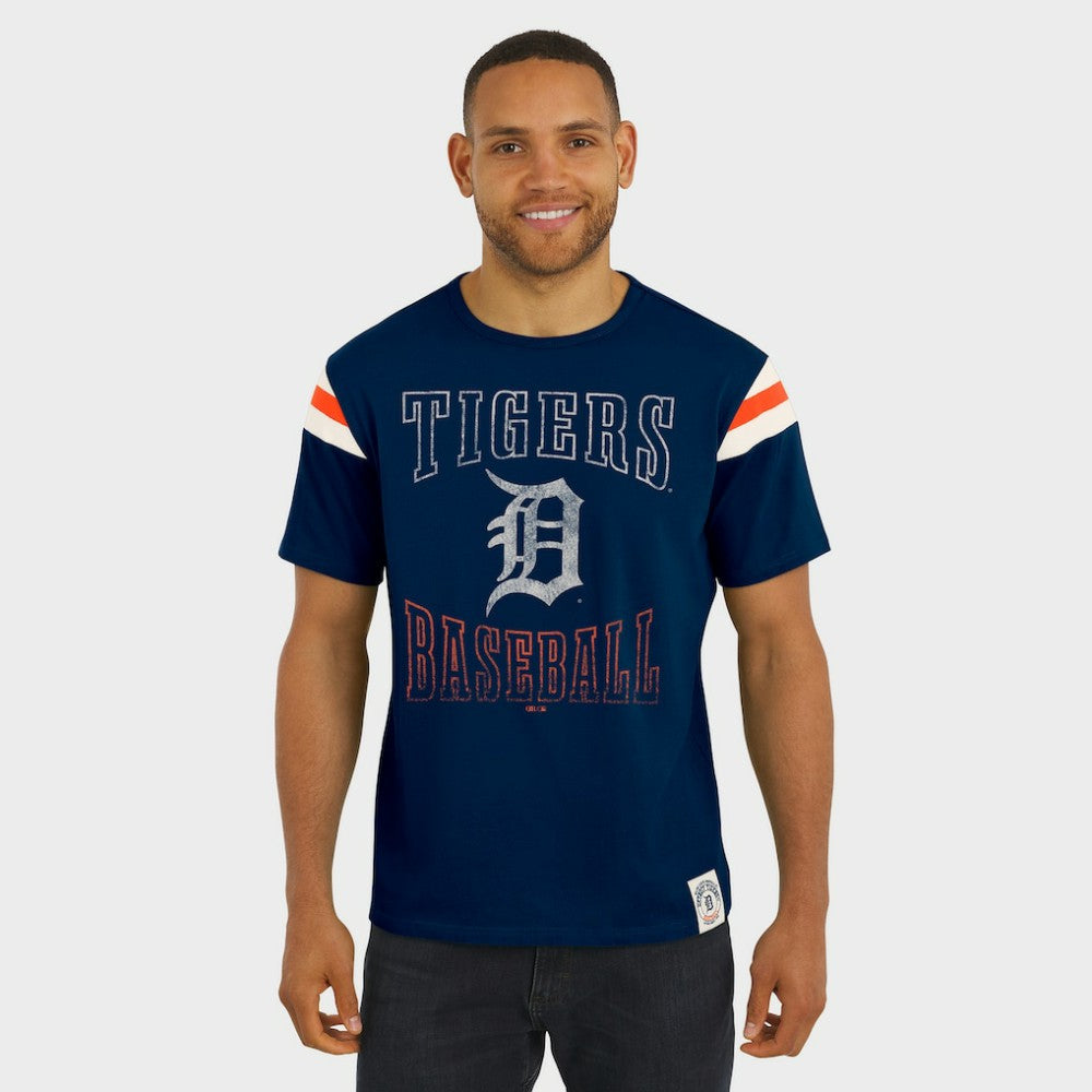 Detroit Tigers Darius Rucker Collection Distressed Sleeve Stripe T-Shirt Navy