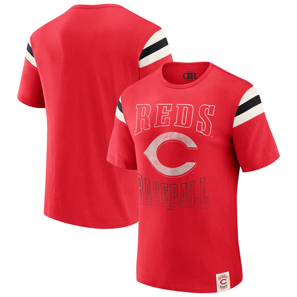 Cincinnati Reds Darius Rucker Collection Distressed Sleeve Stripe T-Shirt Red