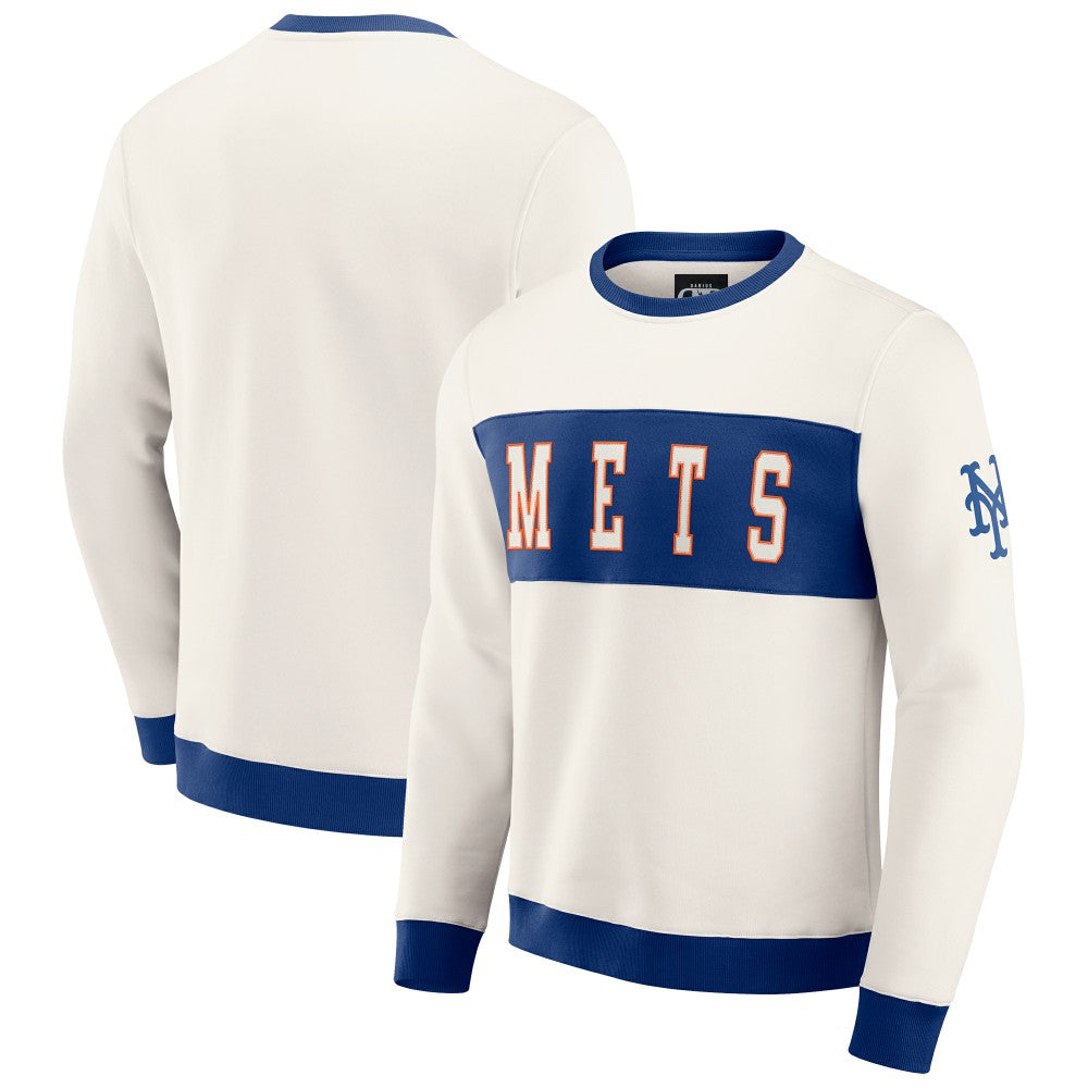 New York Mets Darius Rucker Collection Colorblock Crewneck Sweatshirt Cream