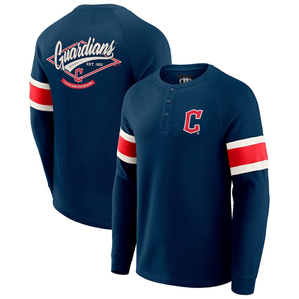 Cleveland Guardians Darius Rucker Collection Waffle-Knit Raglan Long Sleeve Henley T-Shirt Navy