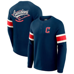 Cleveland Guardians Darius Rucker Collection Waffle-Knit Raglan Long Sleeve Henley T-Shirt Navy