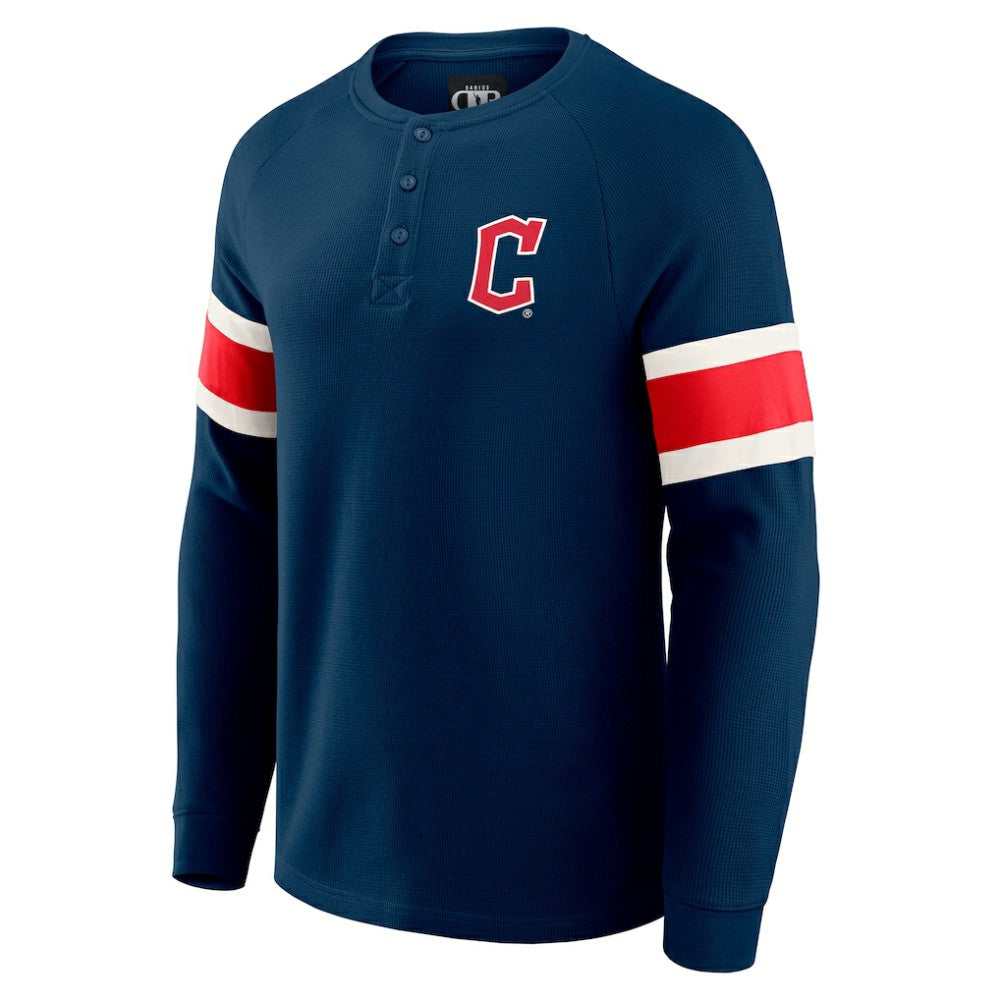 Cleveland Guardians Darius Rucker Collection Waffle-Knit Raglan Long Sleeve Henley T-Shirt Navy