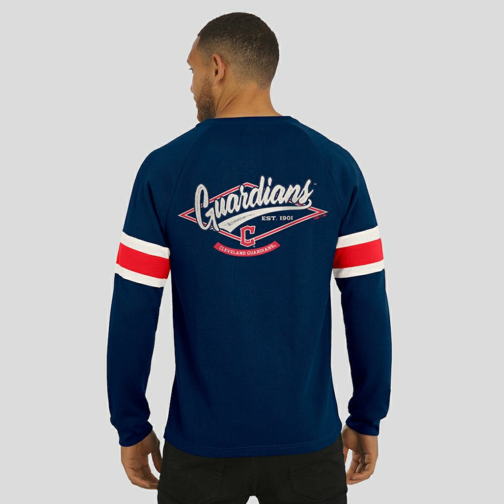 Cleveland Guardians Darius Rucker Collection Waffle-Knit Raglan Long Sleeve Henley T-Shirt Navy