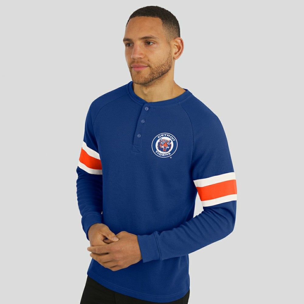 Detroit Tigers Darius Rucker Collection Waffle-Knit Raglan Long Sleeve Henley T-Shirt Blue