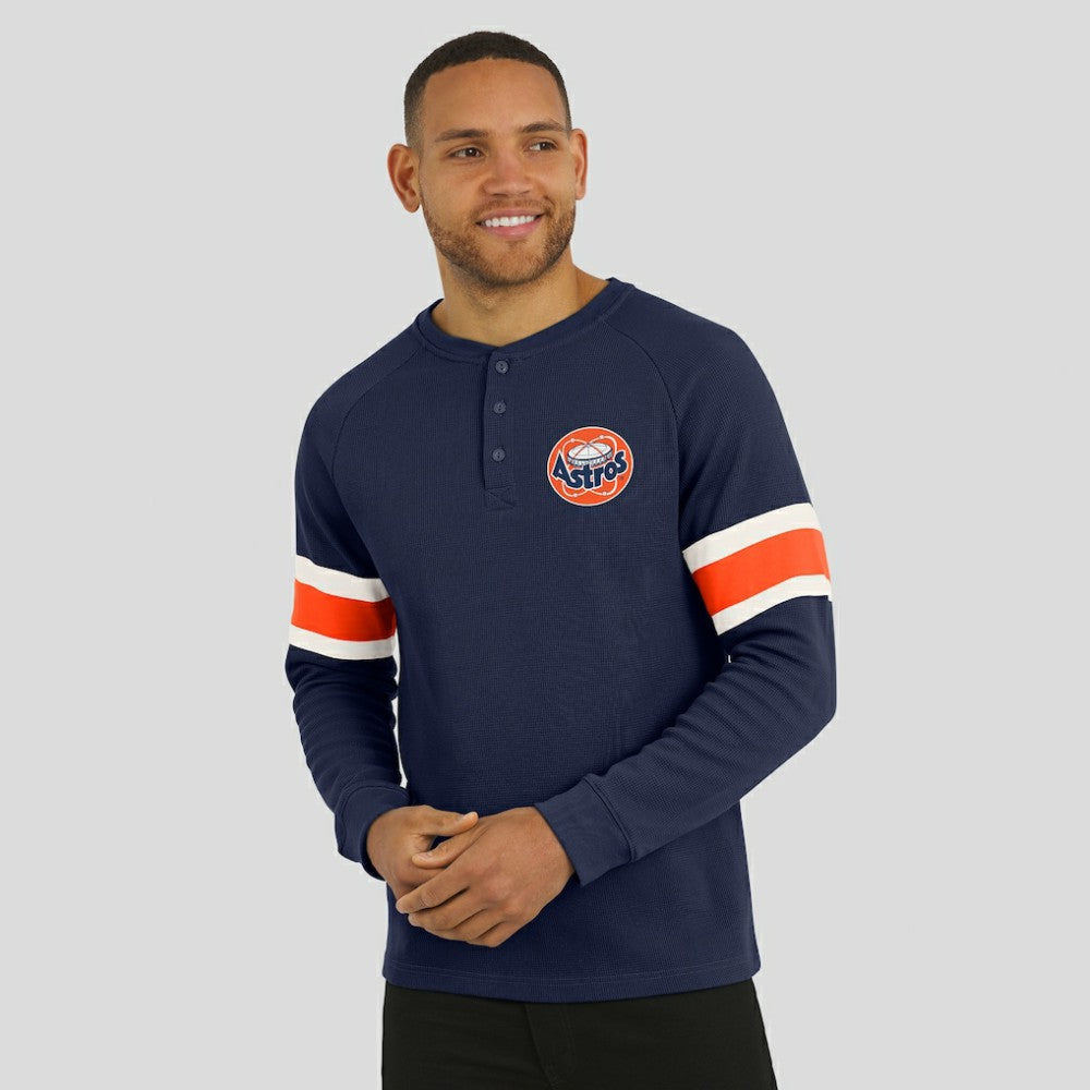 Houston Astros Darius Rucker Collection Waffle-Knit Raglan Long Sleeve Henley T-Shirt Navy