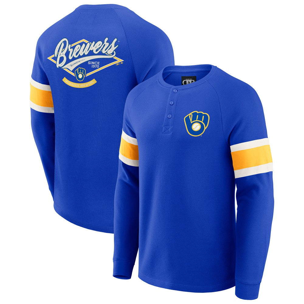 Milwaukee Brewers Darius Rucker Collection Waffle-Knit Raglan Long Sleeve Henley T-Shirt Royal