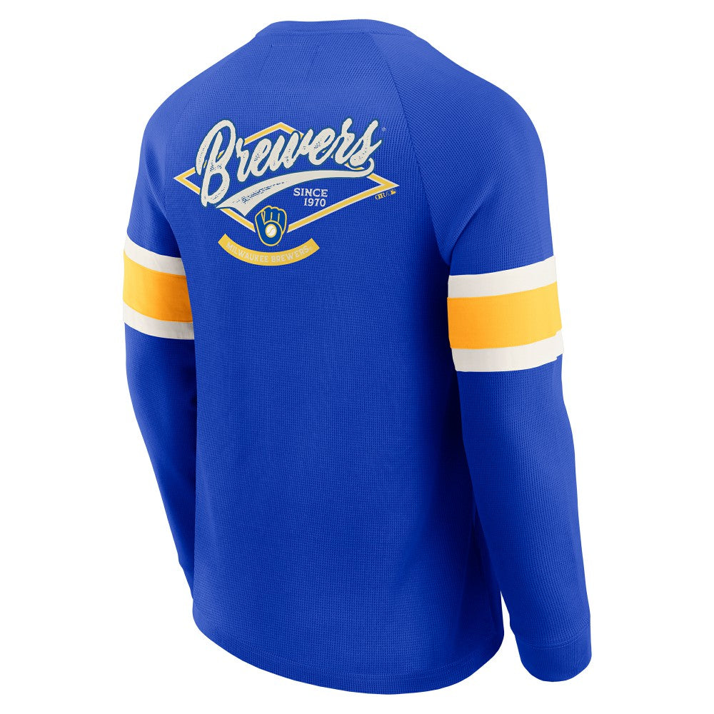 Milwaukee Brewers Darius Rucker Collection Waffle-Knit Raglan Long Sleeve Henley T-Shirt Royal
