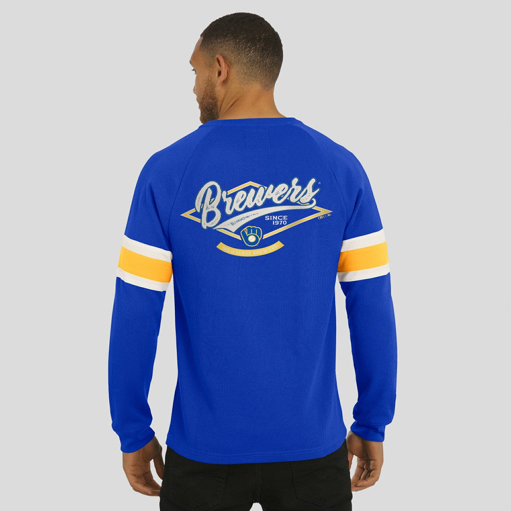 Milwaukee Brewers Darius Rucker Collection Waffle-Knit Raglan Long Sleeve Henley T-Shirt Royal