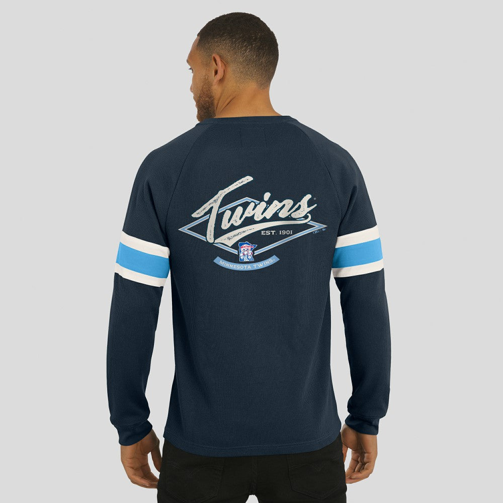 Minnesota Twins Darius Rucker Collection Waffle-Knit Raglan Long Sleeve Henley T-Shirt Navy