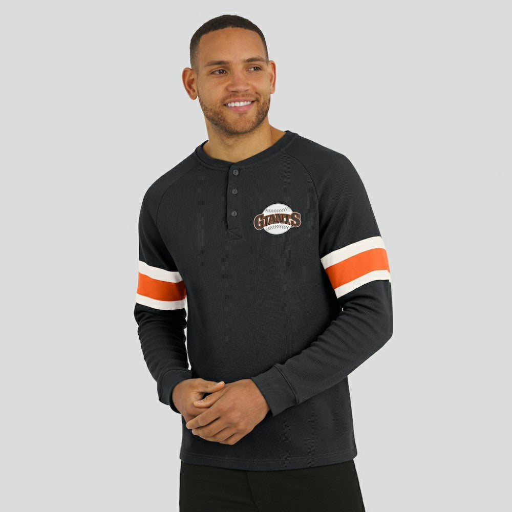 San Francisco Giants Darius Rucker Collection Waffle-Knit Raglan Long Sleeve Henley T-Shirt Black