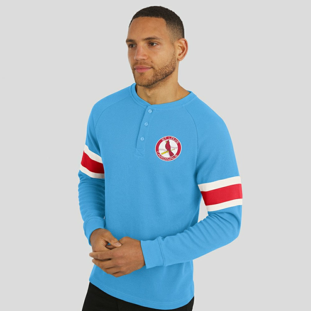 St. Louis Cardinals Darius Rucker Collection Waffle-Knit Raglan Long Sleeve Henley T-Shirt Light Blue
