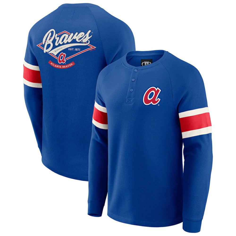 Atlanta Braves Darius Rucker Collection Waffle-Knit Raglan Long Sleeve Henley T-Shirt Royal