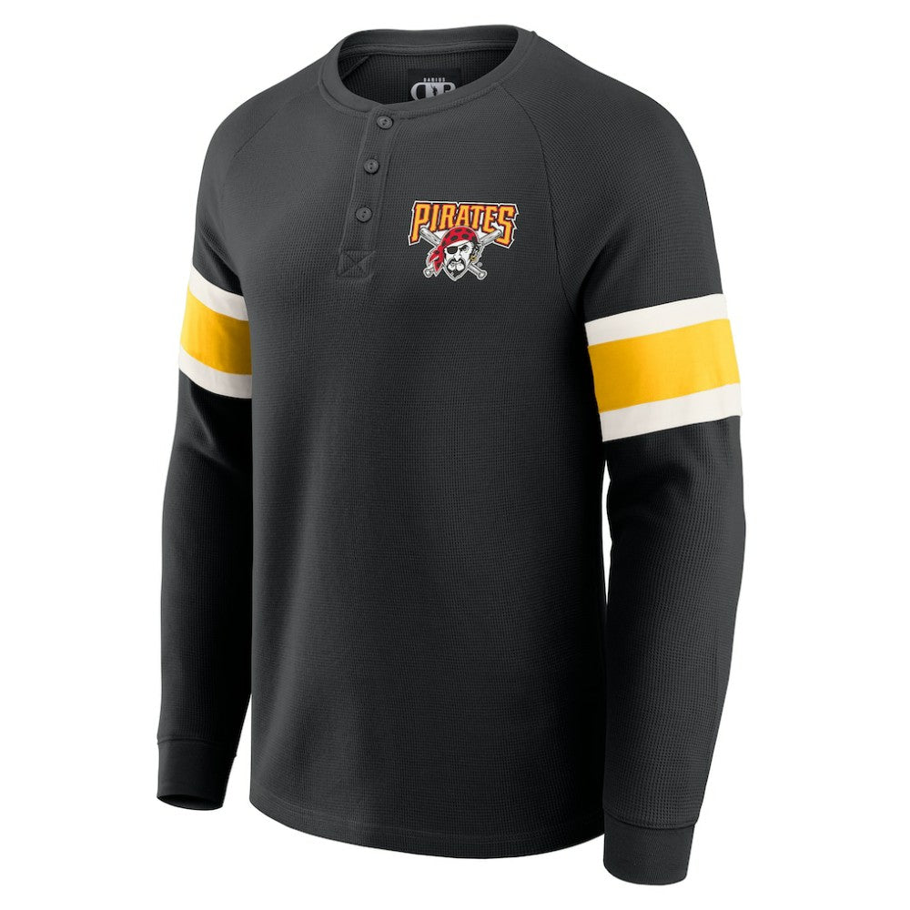Pittsburgh Pirates Darius Rucker Collection Waffle-Knit Raglan Long Sleeve Henley T-Shirt Black