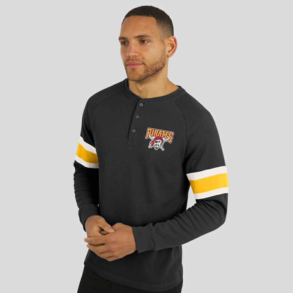 Pittsburgh Pirates Darius Rucker Collection Waffle-Knit Raglan Long Sleeve Henley T-Shirt Black